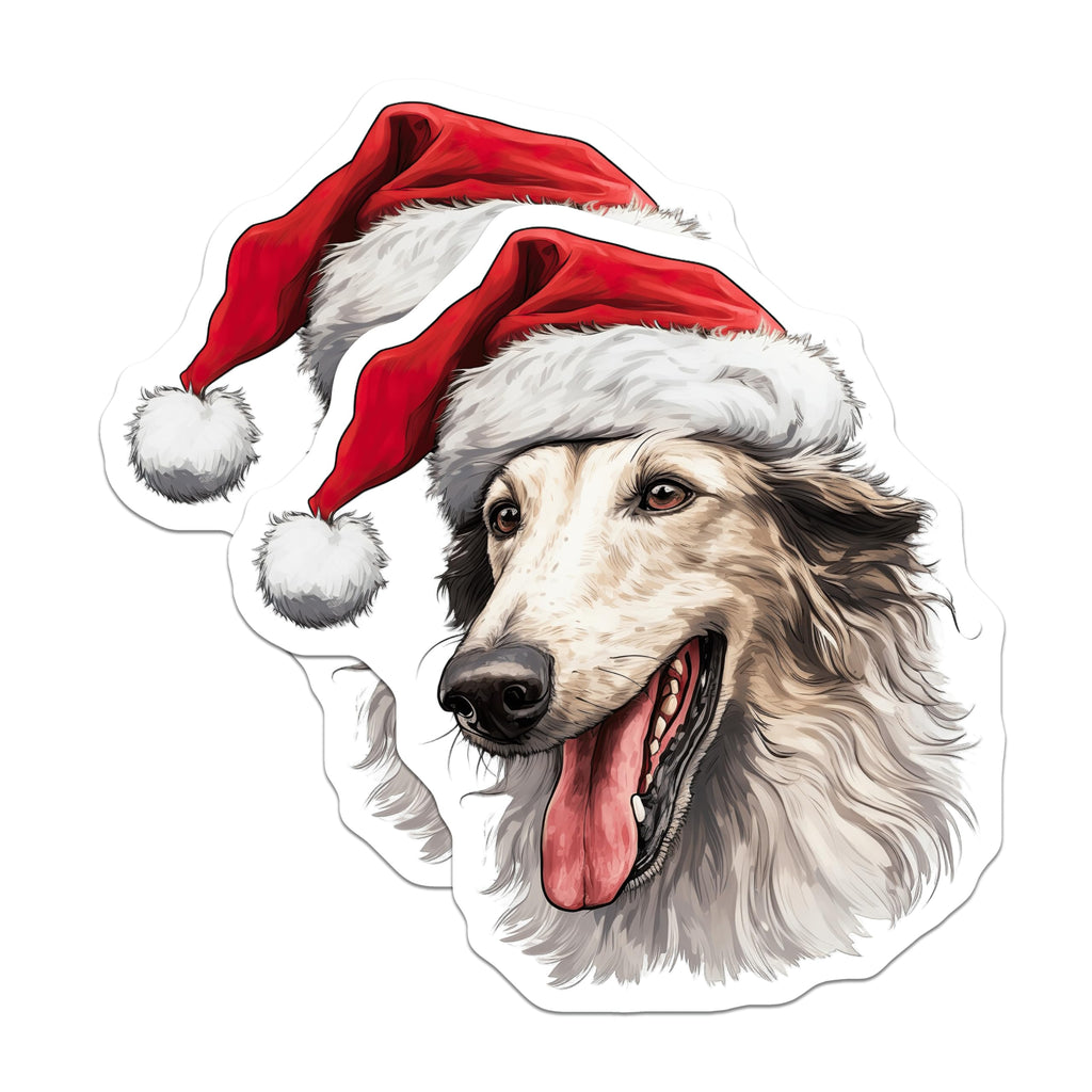 (2 Pack) Christmas Borzoi Magnets - Santa Dog Decor - Holiday Canine Fridge Art - 5 Inches On Longest Side - Thick Durable Magnet - Made in USA - MAG24473