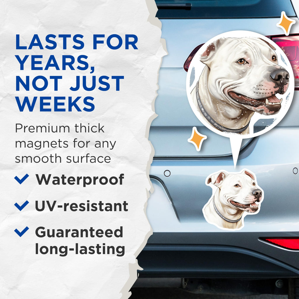 (2 Pack) White Pit Bull Dog Magnets - American Bulldog Enthusiast Magnets - Pet Parent Refrigerator Decor - 5 Inches On Longest Side - Thick Durable Magnet - Made in USA - MAG27238