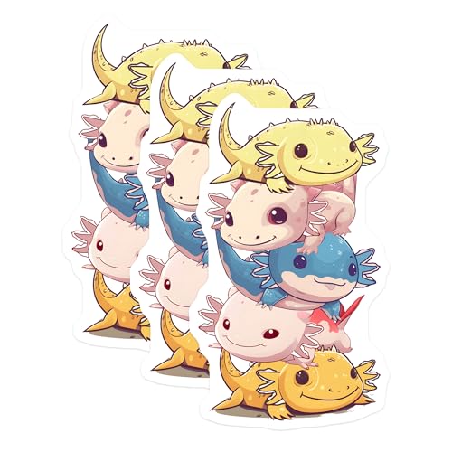 (3 Pack) Axolotl Stack Decals - Cute Salamander Decal - Laptop Decal - 3 Inches On Longest Side - Easy Peel & Apply - Made in USA - 3MCS6551