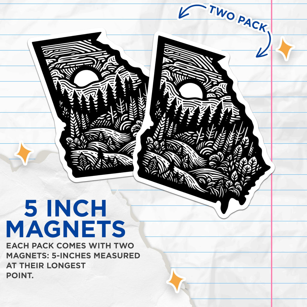 (2 Pack) Georgia State Magnets - Landscape Art - Souvenir Decoration - 5" On Longest Side - Premium Magnet - for Cars, Refrigerators, Toolboxes, Lockers - Made in USA - MAG18340