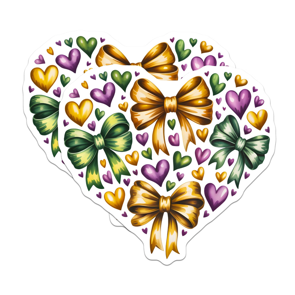 (2 Pack) Mardi Gras Heart Bows Magnets - Festive Celebration Decor - Love Kitchen Accents - 5 Inches On Longest Side - Thick Durable Magnet - Made in USA - MAG28824