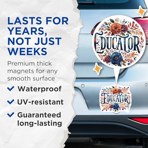 (2 Pack) Educator Floral Magnets - Teacher Appreciation - Classroom - Inspirational Magnets - 5" On Longest Side - for Cars, Fridges, Toolboxes - Made in USA - MAG4415