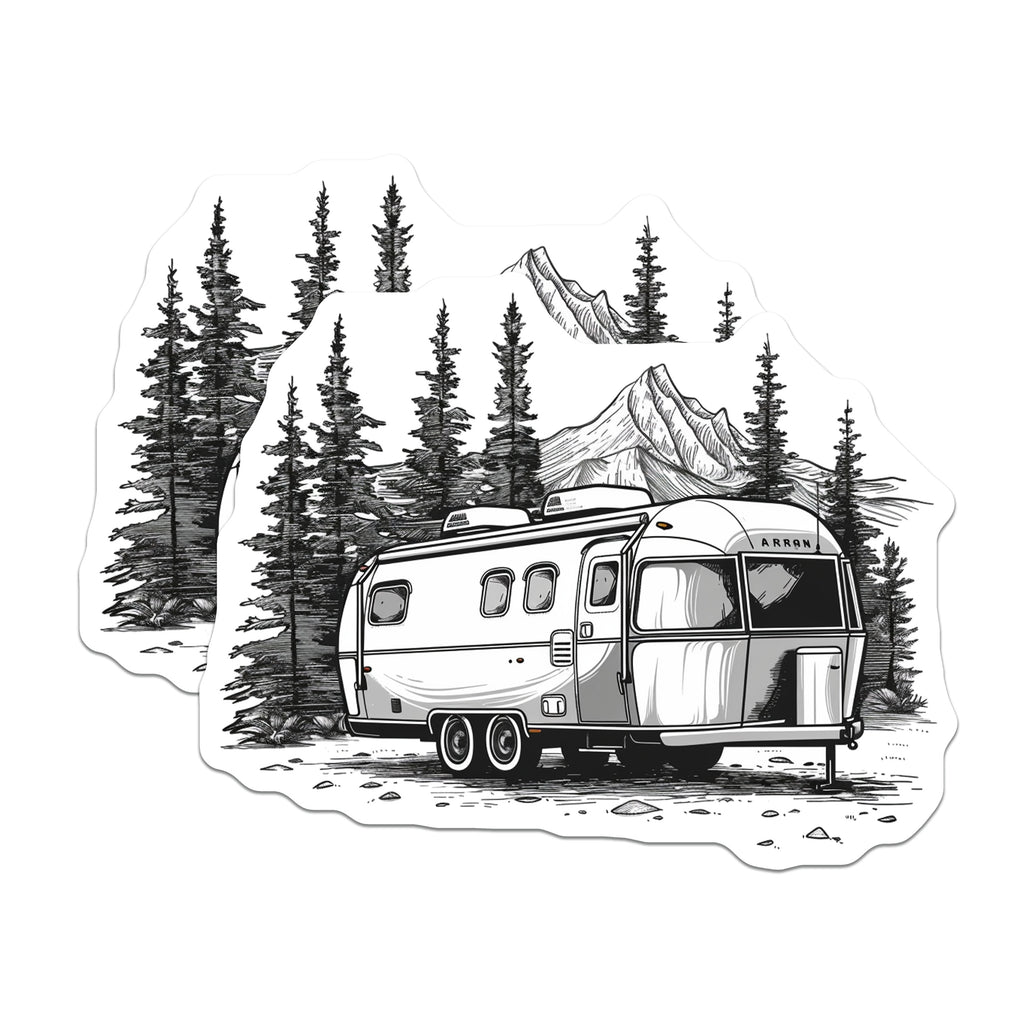 (2 Pack) Airstream Camper Magnets - Mountain Forest RV Adventure - Vintage Travel Trailer - 5 Inches On Longest Side - Thick Durable Magnet - Made in USA - MAG36988