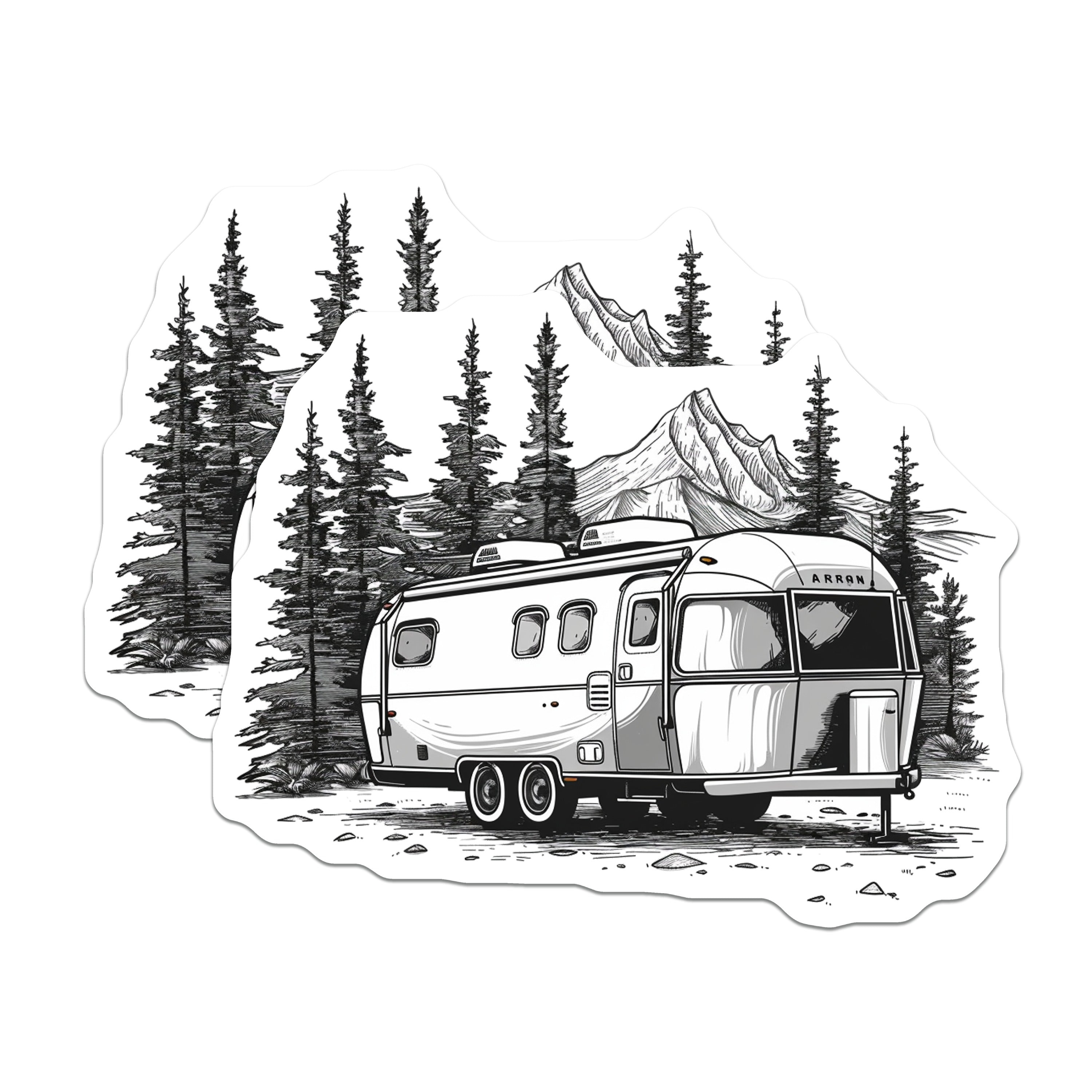(2 Pack) Airstream Camper Magnets - Mountain Forest RV Adventure - Vintage Travel Trailer - 5 Inches On Longest Side - Thick Durable Magnet - Made in USA - MAG36988