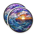 (2 Pack) Stained Glass Ocean Magnets - Sunset Wave Art - Coastal Decor Inspiration - 5 Inches On Longest Side - Thick Durable Magnet - Made in USA - MAG23410