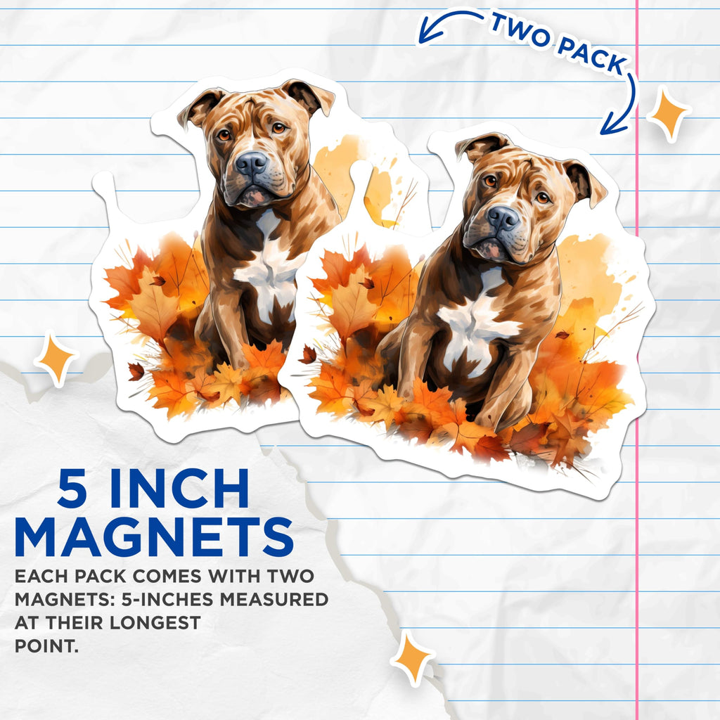 (2 Pack) Pitbull Dog Magnets - Autumn Pitbull Decor - Fall Dog Lover Art - Pet Owner Appliance Accent - 5 Inches On Longest Side - Thick Durable Magnet - Made in USA - MAG26568