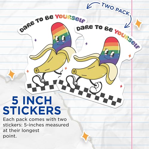 (2 Pack) Dare to Be Yourself Stickers - Rainbow Baa Stickers - Fun Motivational Stickers for Laptops and Notebooks - 5" On Longest Side - Sticks to Smooth Flat Surfaces - Made in USA - BMCS6971