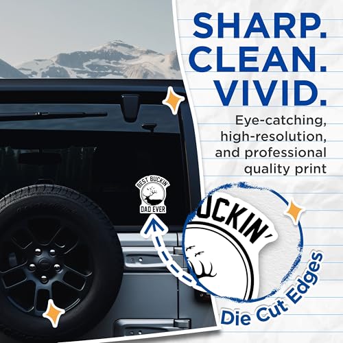 (2 Pack) Best Buckin' Dad Ever Stickers - Funny Hunting Stickers - Dad Joke Stickers - 5" On Longest Side - Sticks to Smooth Flat Surfaces - Made in USA - BMCS4942