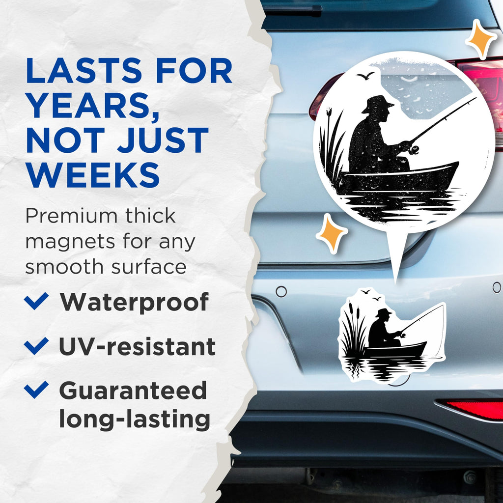 (2 Pack) Fishing Magnets - Fisherman Boat Decor - Lake House Decorations - 5" On Longest Side - Premium Magnet - for Cars, Refrigerators, Toolboxes, Lockers - Made in USA - MAG17049