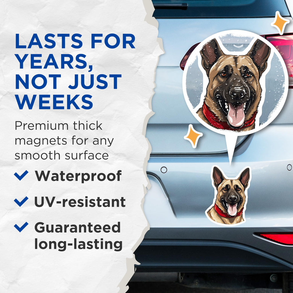 (2 Pack) German Shepherd Magnets - Happy Dog Lover Decor - Dog Mom Dad Kitchen Fridge Accent - K9 Enthusiast - 5 Inches On Longest Side - Thick Durable Magnet - Made in USA - MAG27865