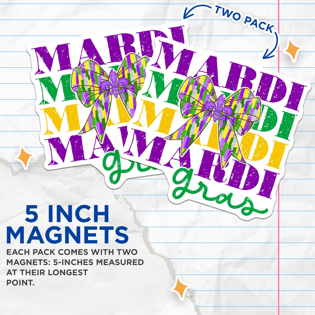(2 Pack) Mardi Gras Magnets - Fleur De Lis - Party Decoration - 5" On Longest Side - Premium Magnet - for Cars, Refrigerators, Toolboxes, Lockers - Made in USA - MAG16813