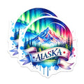 (2 Pack) Alaska Magnets - Northern Lights - Scenic Mountain Landscape Art - Alaskan Souvenirs - Travel Collectibles - 5" On Longest Side - for Cars, Fridges, Toolboxes - Made in USA - MAG7213