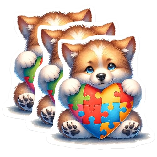 (3 Pack) Corgi Heart Puzzle Decals - Cute Puppy Stickers - Laptop Decal - 3 Inches On Longest Side - Easy Peel & Apply - Made in USA - 3MCS8239