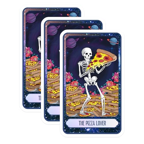 (3 Pack) Pizza Lover Decals - Skeleton Pizza - Funny Laptop Decal - 3 Inches On Longest Side - Easy Peel & Apply - Made in USA - 3MCS0032