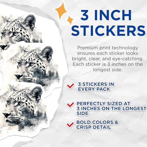 (3 Pack) Leopard Decals - Animal Stickers - Laptop Decals - 3 Inches On Longest Side - Easy Peel & Apply - Made in USA - 3MCS2575
