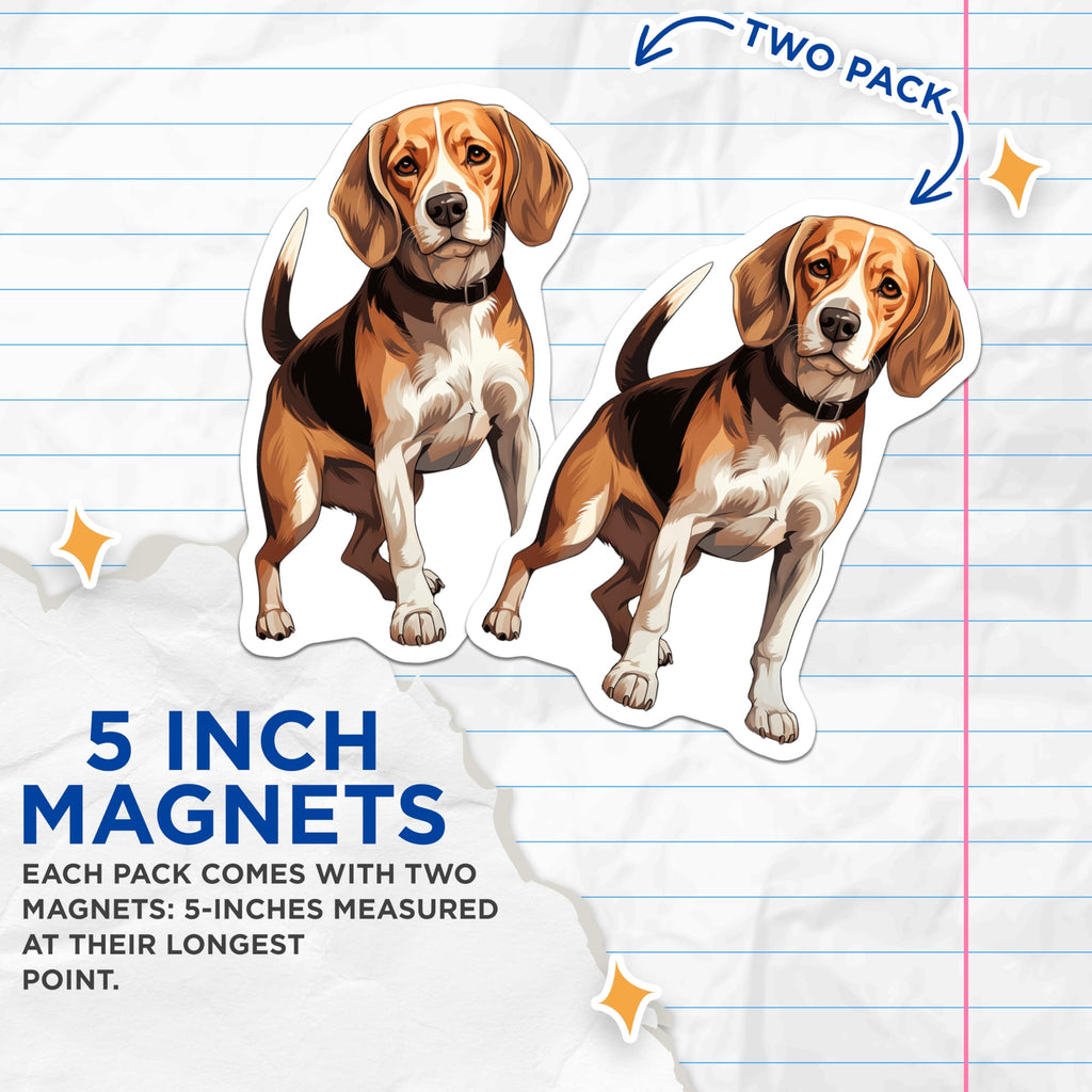 (2 Pack) Beagle Dog Magnets - Cute Hound Pet Lover - Dog Mom Dad Decor - Canine Refrigerator Accessories - 5 Inches On Longest Side - Thick Durable Magnet - Made in USA - MAG28683