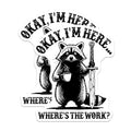 (2 Pack) Funny Raccoon Stickers - Sarcastic Work Humor - Coffee and Sword Stickers- 5" On Longest Side - Sticks to Smooth Flat Surfaces - Made in USA - BMCS16725