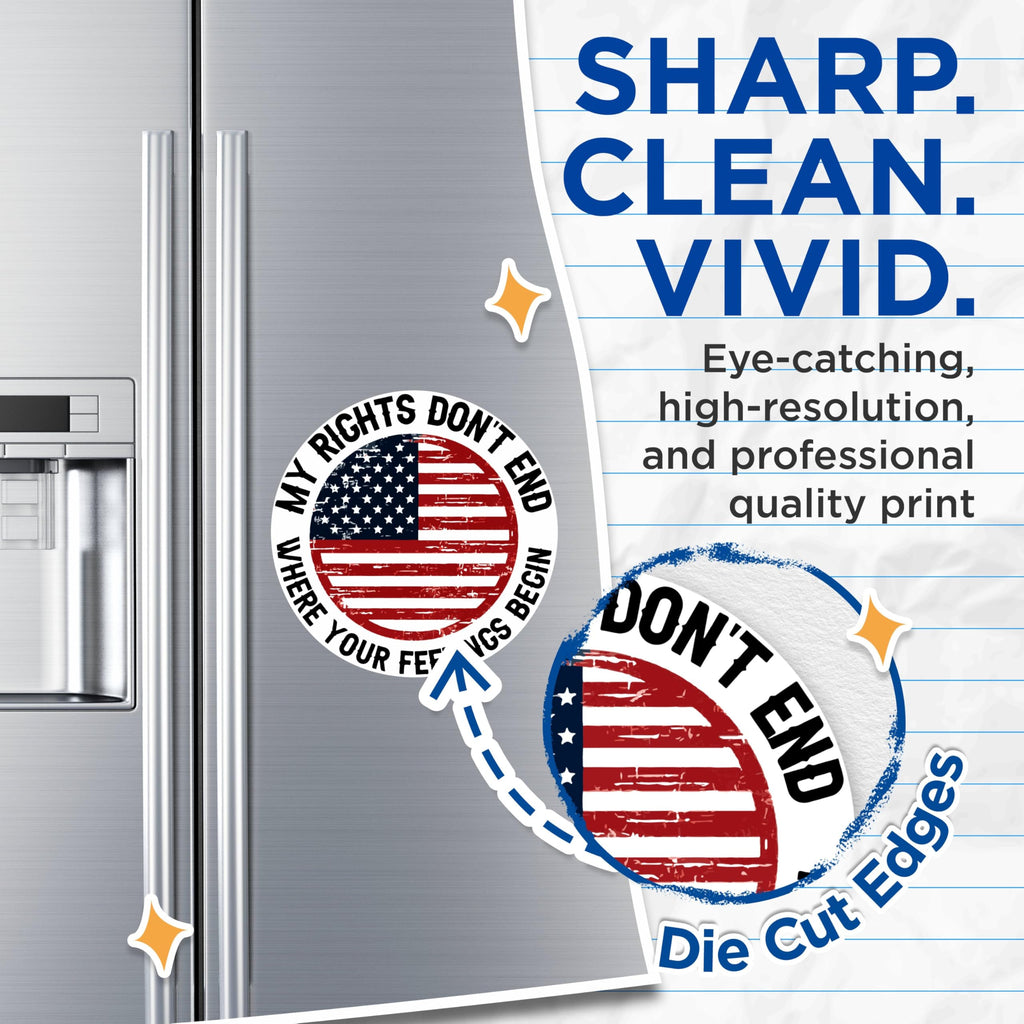 (2 Pack) My Rights Don't End Where Your Feelings Begin Magnets - USA Flag Patriotic - 5 Inches On Longest Side - Premium Magnet - for Cars, Refrigerators, Toolboxes - Made in USA - MAG2071