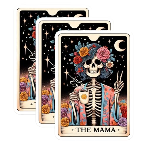 (3 Pack) The Mama Tarot Card Decals - Floral Skeleton - Celestial Laptop Sticker - 3 Inches On Longest Side - Easy Peel & Apply - Made in USA - 3MCS4218