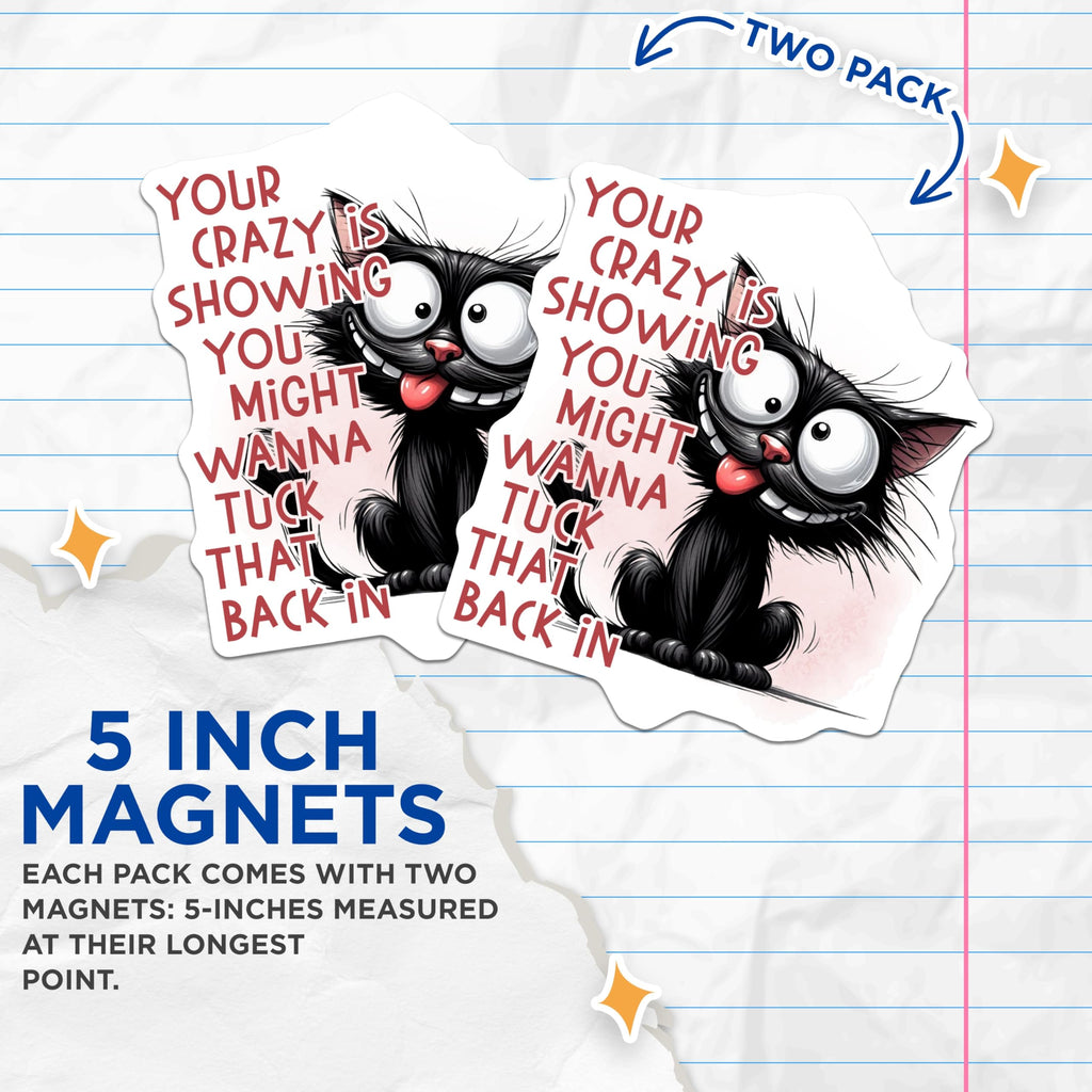 (2 Pack) Crazy Cat Magnets - Funny Quote Magnet - Quirky Refrigerator Magnet - 5" On Longest Side - Premium Magnet - for Cars, Refrigerators, Toolboxes, Lockers - Made in USA - MAG15320