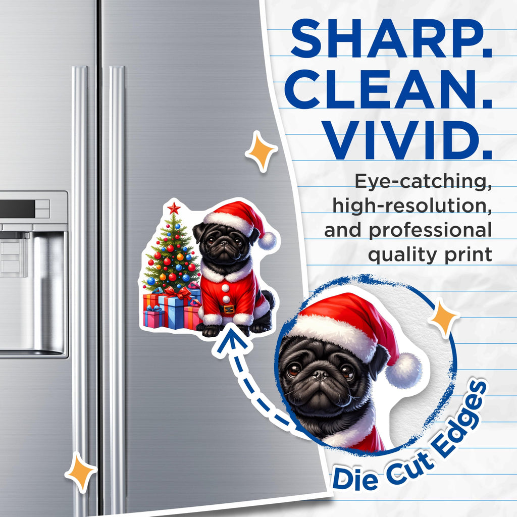 (2 Pack) Santa Pug Magnets - Christmas Dog Decor - Holiday Kitchen Magnets - 5 Inches On Longest Side - Thick Durable Magnet - Made in USA - MAG27260