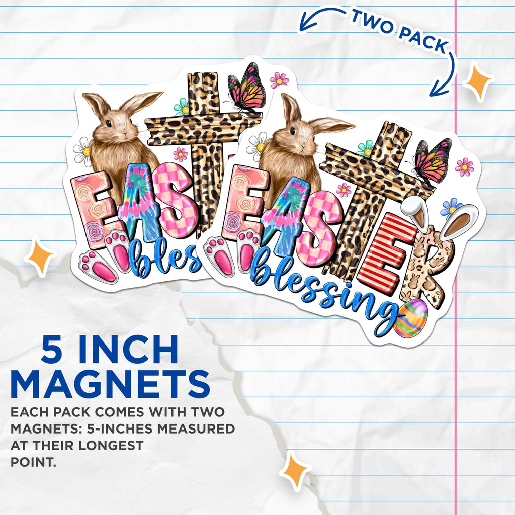 (2 Pack) Easter Blessing Magnets - Christian Faith Decor - Bunny Leopard Print Spring Refrigerator Magnet - 5 Inches On Longest Side - Thick Durable Magnet - Made in USA - MAG26002