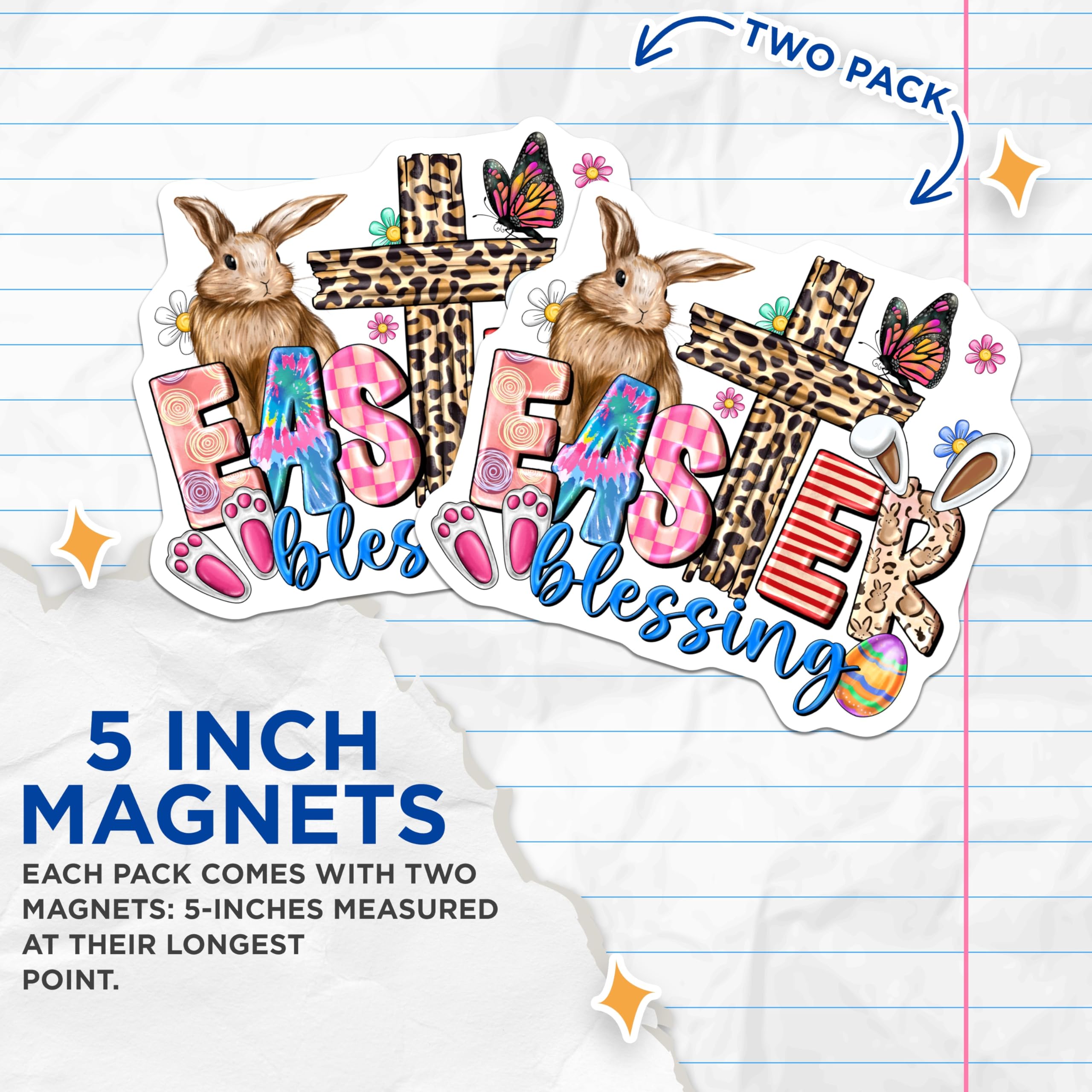 (2 Pack) Easter Blessing Magnets - Christian Faith Decor - Bunny Leopard Print Spring Refrigerator Magnet - 5 Inches On Longest Side - Thick Durable Magnet - Made in USA - MAG26002