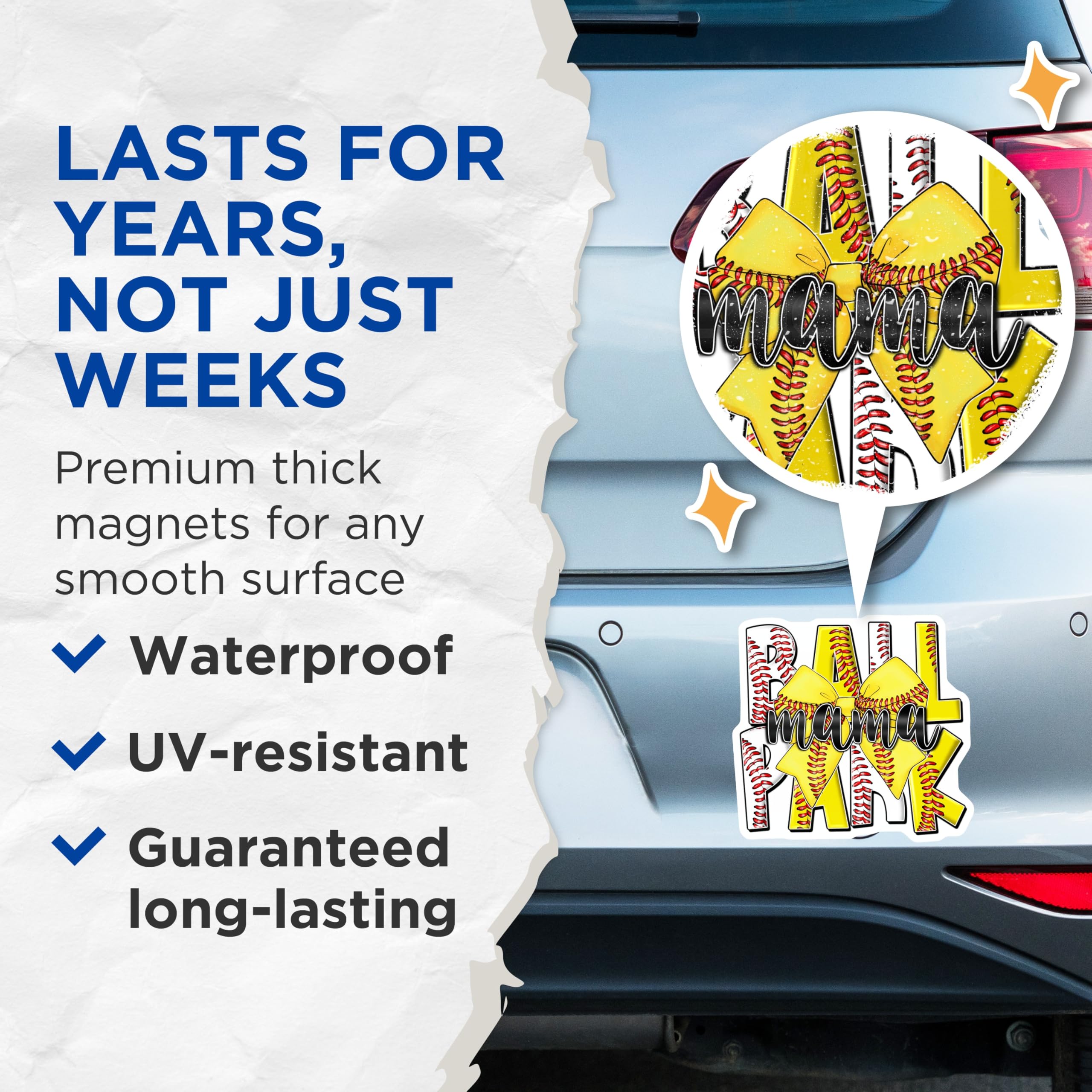 (2 Pack) Ballpark Mama Magnets - Baseball Mom Life - Softball Team Spirit - Sports Parent Decor - 5 Inches On Longest Side - Thick Durable Magnet - Made in USA - MAG28401