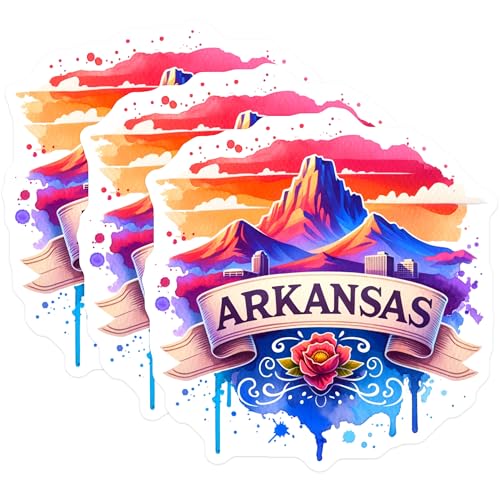 (3 Pack) Arkansas Decals - State Pride Sticker - Laptop Decals- 3 Inches On Longest Side - Easy Peel & Apply - Made in USA - 3MCS5675