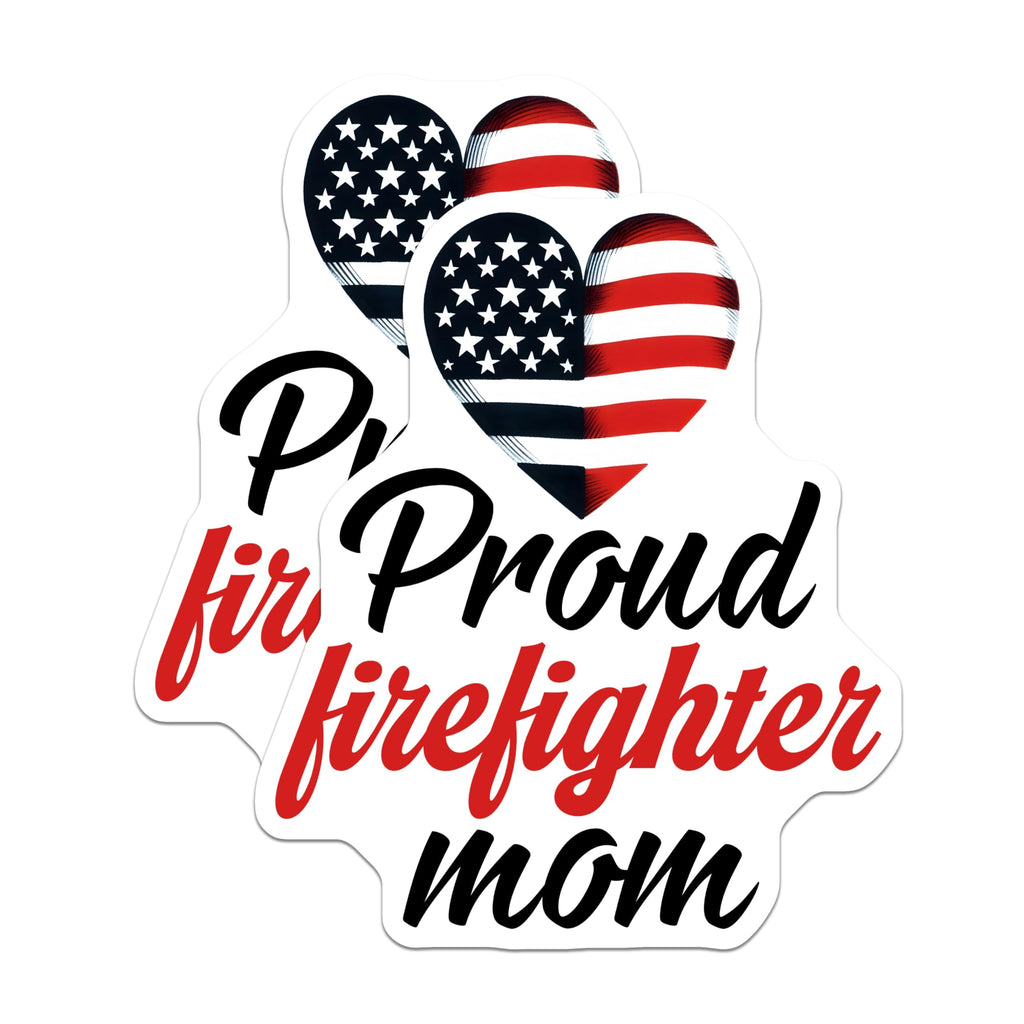 (2 Pack) Firefighter Mom Magnets - Proud Firefighter Parent - American Flag Heart - 5" On Longest Side - Premium Magnet - for Cars, Refrigerators, Toolboxes, Lockers - Made in USA - MAG15506