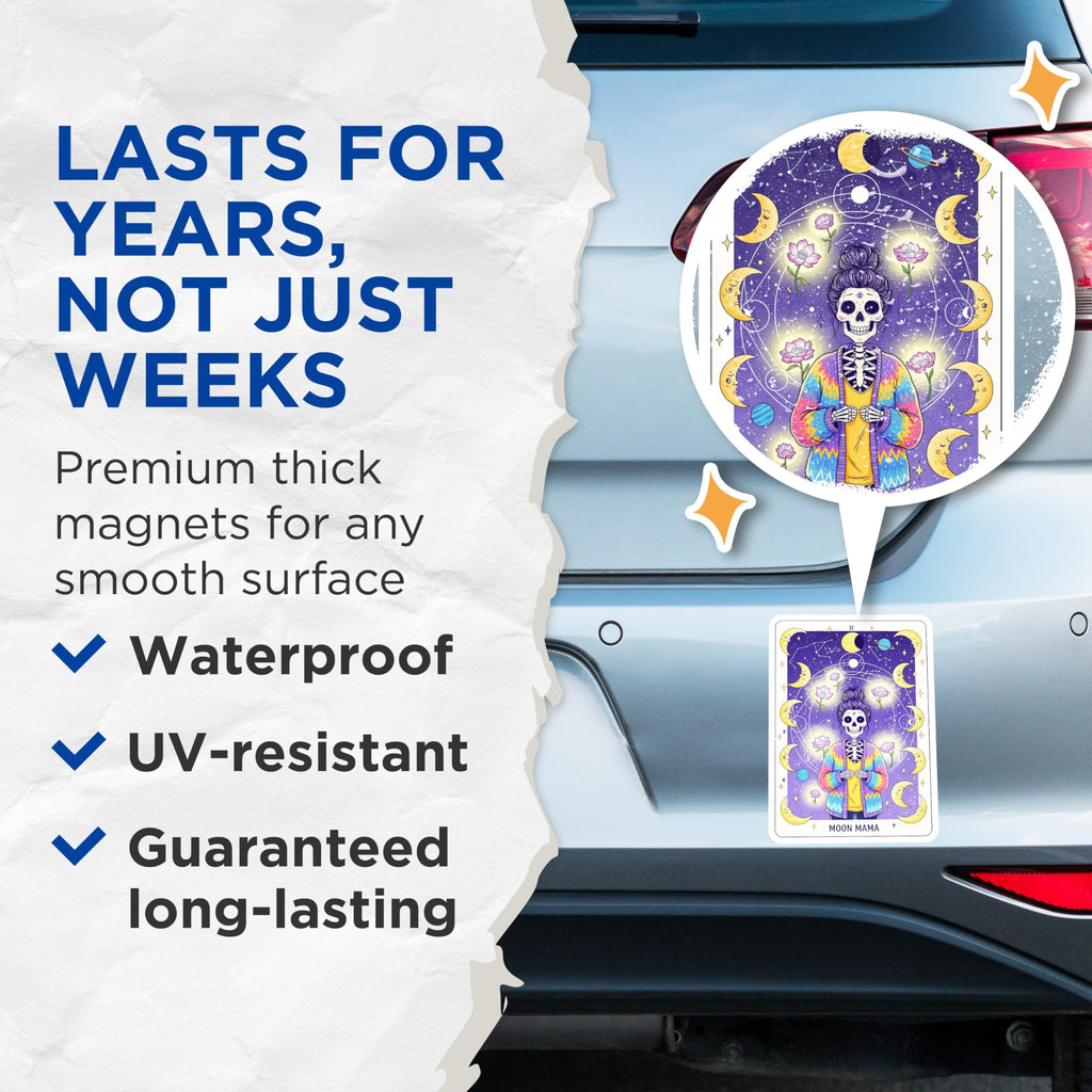 (2 Pack) Moon Mama Magnets - Celestial Decor - Bohemian Magnet Set - 5" On Longest Side - Premium Magnet - for Cars, Refrigerators, Toolboxes, Lockers - Made in USA - MAG15343