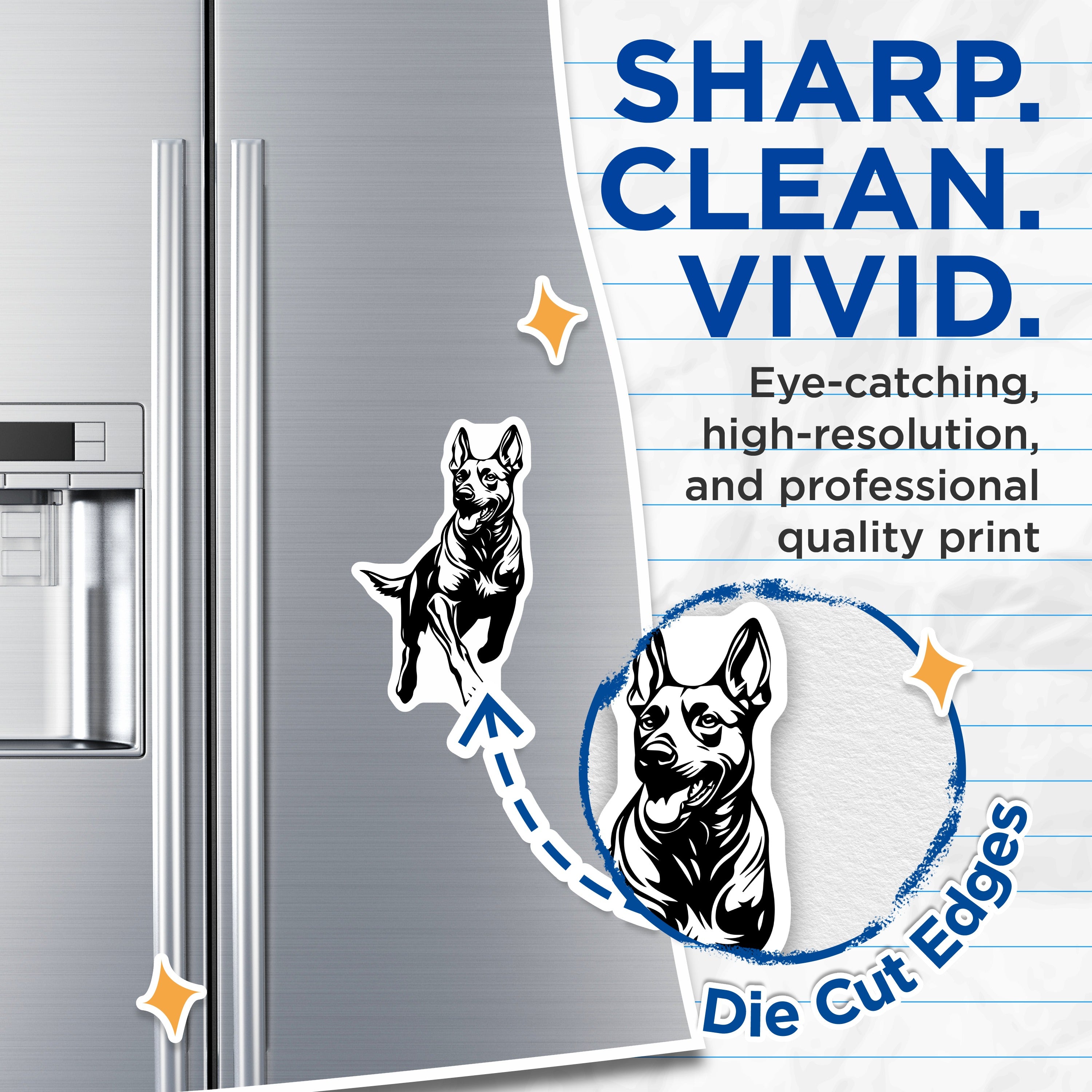 (2 Pack) German Shepherd Magnets - Dynamic Dog Art Decor - Pet Lover Fridge Accessory - 5 Inches On Longest Side - Thick Durable Magnet - Made in USA - MAG36621