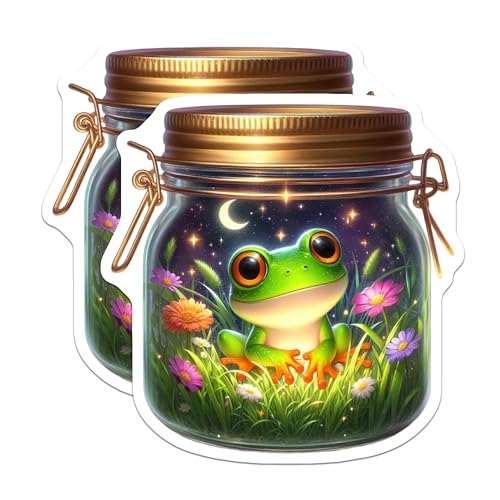 (2 Pack) Cute Green Frog Magnet - Night Sky Scene - 5" On Longest Side - Sticks to Smooth Flat Surfaces - Made in USA - MAG9353