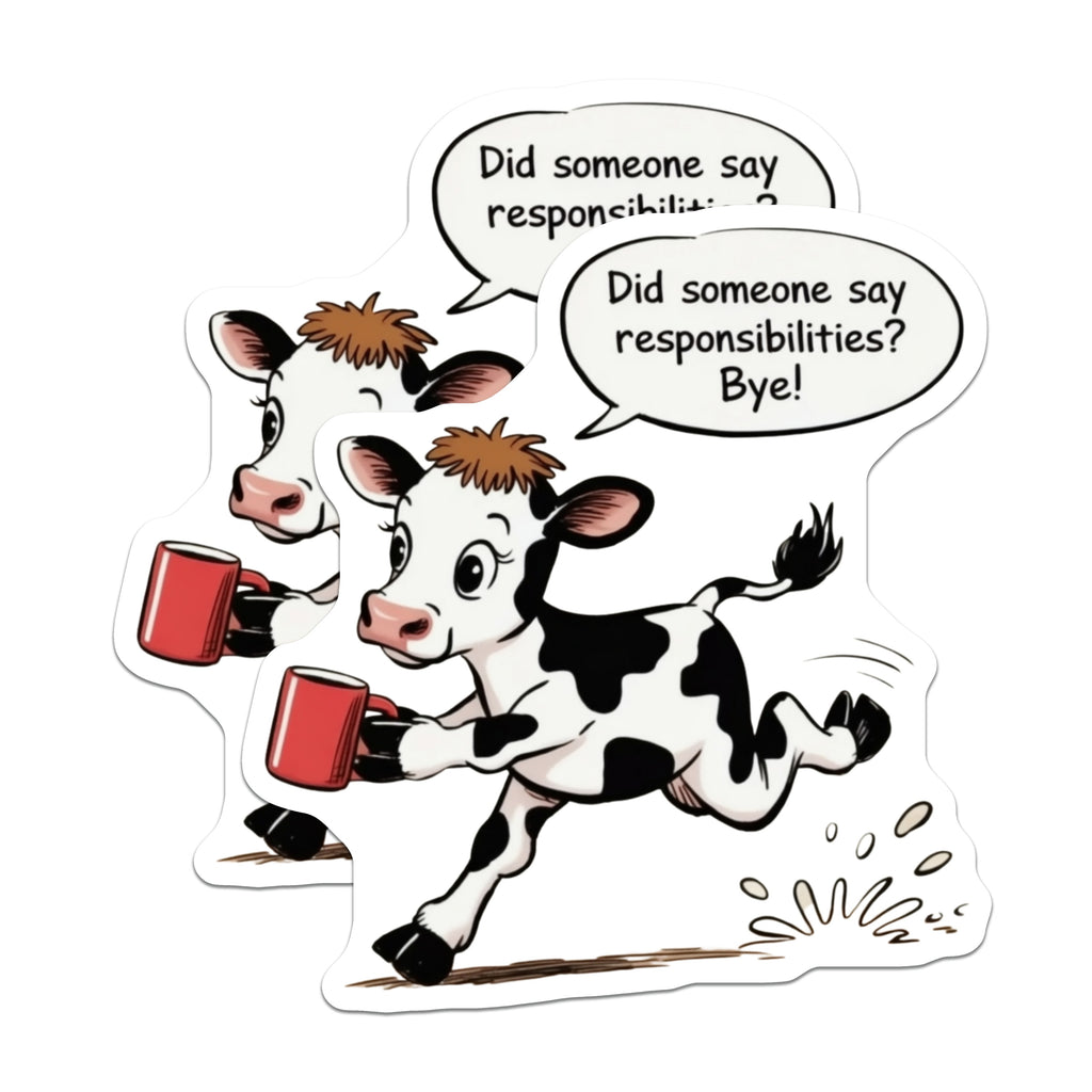 (2 Pack) Funny Cow Magnets - Responsibilities Bye Fridge Decor - Cute Coffee Lover Kitchen Locker Magnet - 5 Inches On Longest Side - Thick Durable Magnet - Made in USA - MAG39446