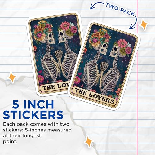 (2 Pack) The Lovers Stickers - Skeleton Lovers Stickers - Floral Skeleton Sticker Featuring Lovers - 5" On Longest Side - Sticks to Smooth Flat Surfaces - Made in USA - BMCS4876