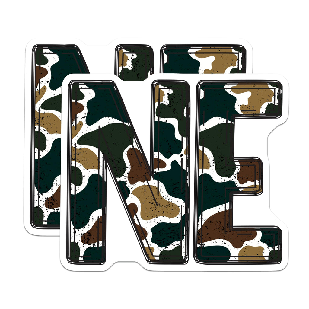 (2 Pack) Camouflage Letters NE Magnets - Unique Distressed Monogram Initial Decor - Rustic Kitchen Refrigerator Accessory - 5 Inches On Longest Side - Thick Durable Magnet - Made in USA - MAG20639