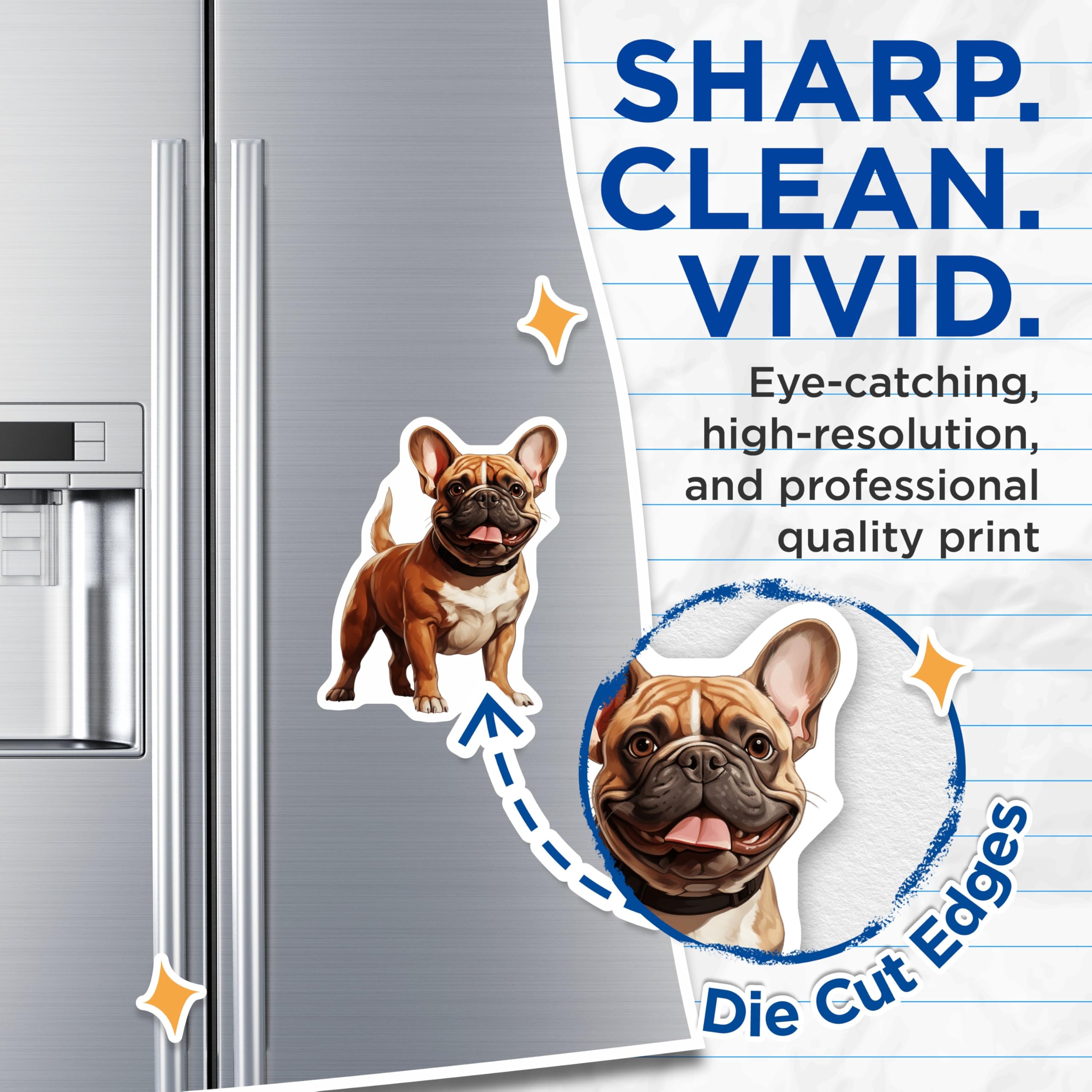 (2 Pack) French Bulldog Magnets - Adorable Frenchie Dog Decor - Pet Lover Refrigerator Locker Whiteboard Home Accessory - 5 Inches On Longest Side - Thick Durable Magnet - Made in USA - MAG23678