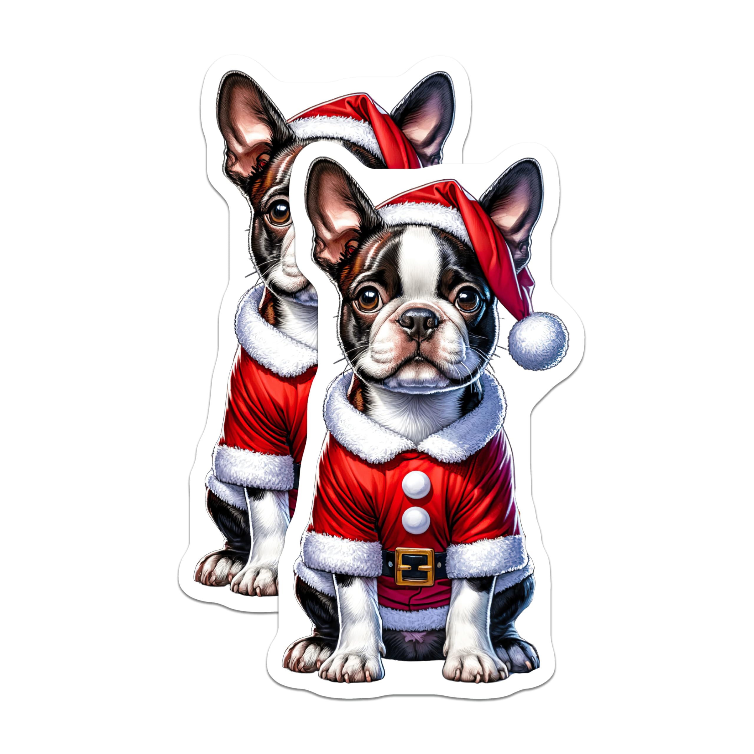 (2 Pack) Boston Terrier Christmas Magnets - Santa Dog Decor - Holiday Pet Accessory - 5 Inches On Longest Side - Thick Durable Magnet - Made in USA - MAG28116