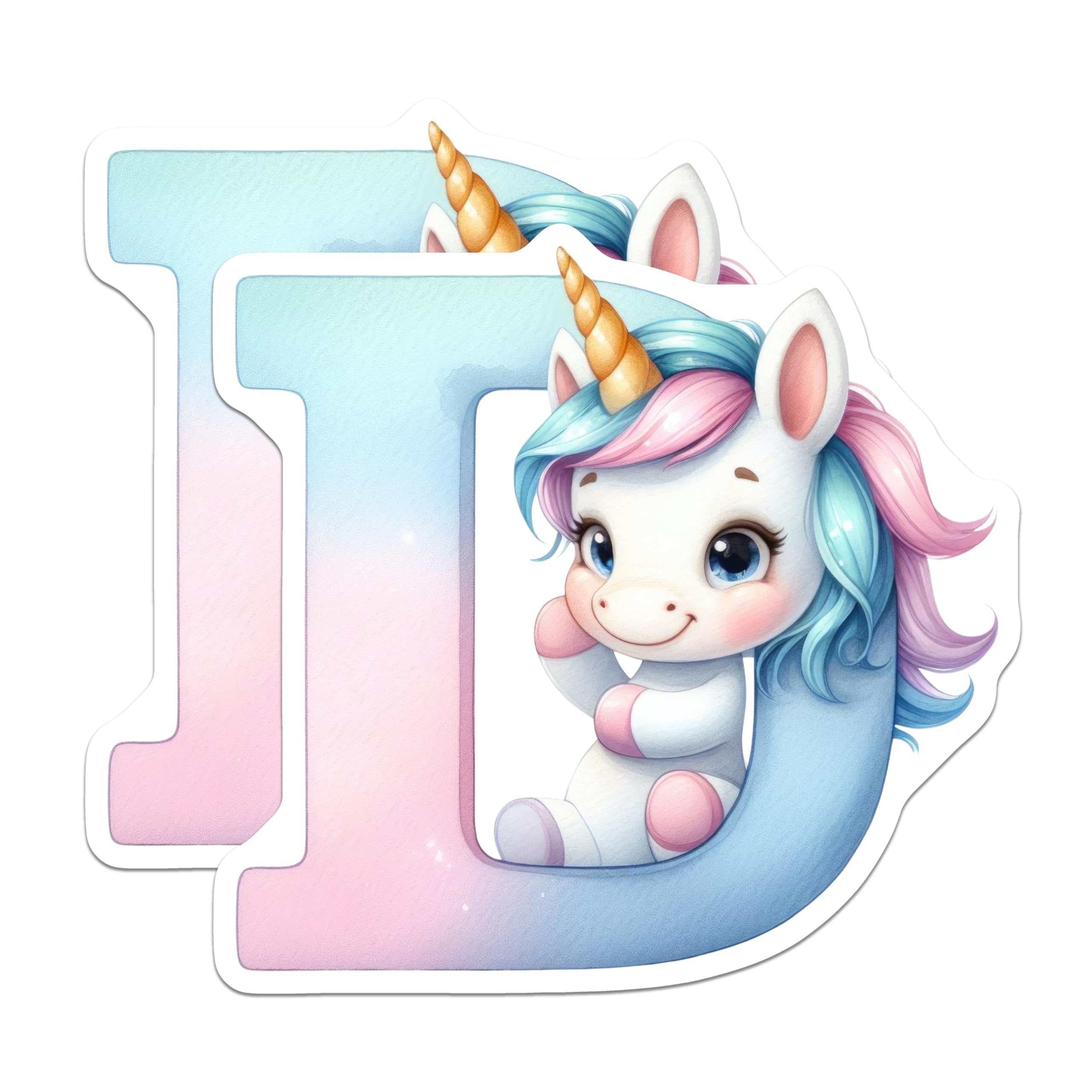 (2 Pack) Unicorn Letter I Magnets - Alphabet Fridge Decor - Cute Animal Initial - 5" On Longest Side - Premium Magnet - for Cars, Refrigerators, Toolboxes, Lockers - Made in USA - MAG15326