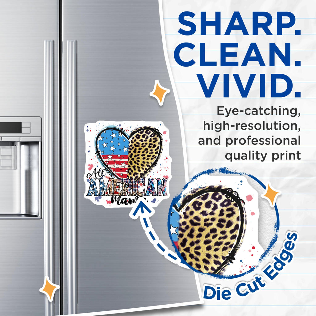 (2 Pack) All American Mama Magnets - Patriotic Heart Leopard Print - USA Mom Decor Fridge Accent - 5 Inches On Longest Side - Thick Durable Magnet - Made in USA - MAG23162