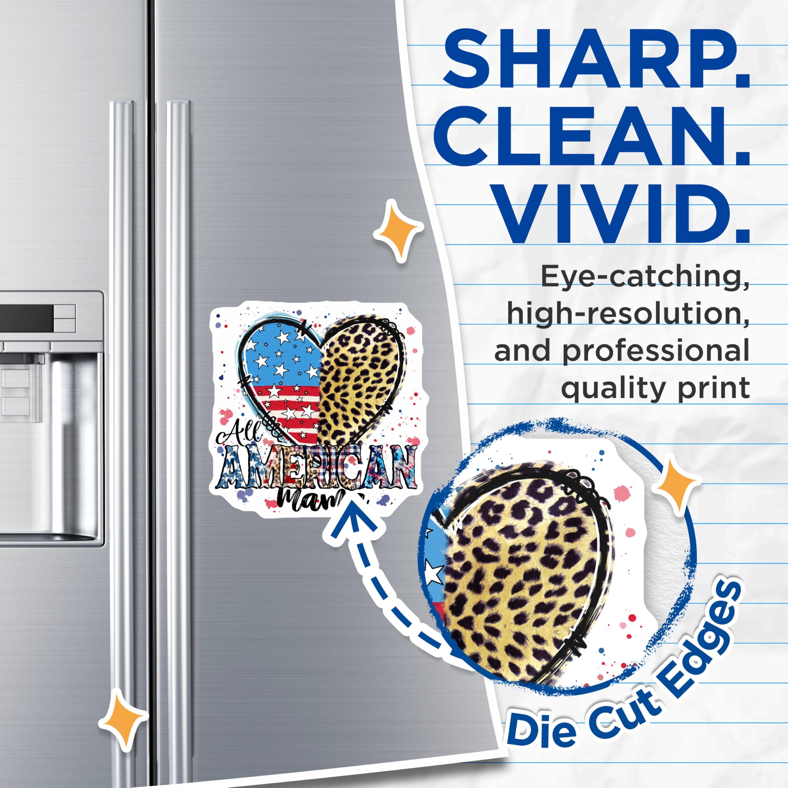 (2 Pack) All American Mama Magnets - Patriotic Heart Leopard Print - USA Mom Decor Fridge Accent - 5 Inches On Longest Side - Thick Durable Magnet - Made in USA - MAG23162