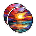 (2 Pack) Watercolor Ocean Sunset Magnets - Stained Glass Seascape Art - Vibrant Coastal Fridge Decor - 5 Inches On Longest Side - Thick Durable Magnet - Made in USA - MAG26821
