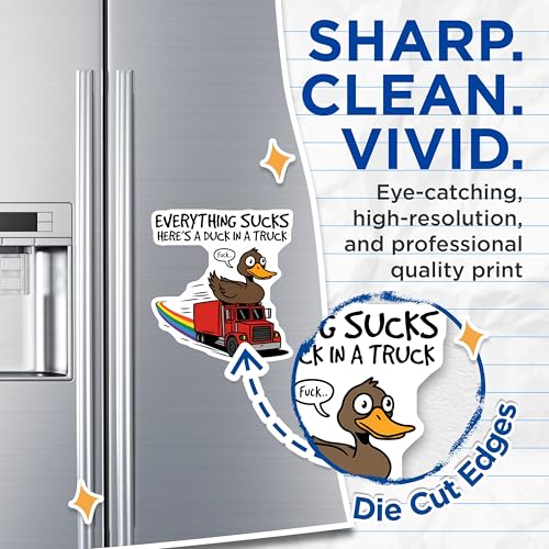 (2 Pack) Everything Sucks HereÃ¢â‚¬â„¢s A Duck in A Truck Magnets - Funny Duck Magnets - Humorous Truck Magnets - 5" On Longest Side - for Cars, Refrigerators, Toolboxes, Lockers - Made in USA BMCS3300