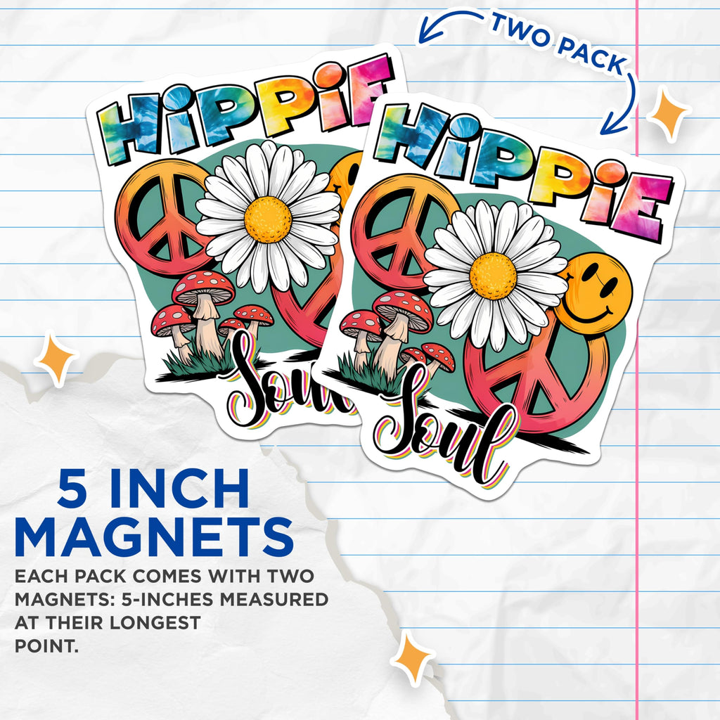 (2 Pack) Hippie Soul Magnets - Peace Sign - Retro 70s Decor - 5" On Longest Side - Premium Magnet - for Cars, Refrigerators, Toolboxes, Lockers - Made in USA - MAG14777
