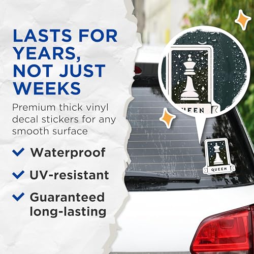 (2 Pack) Chess Queen Stickers - Black and White Chess Piece Stickers - Classic Chess Game Stickers - 5" On Longest Side - Sticks to Any Smooth Flat Surface - Made in USA - BMCS3190