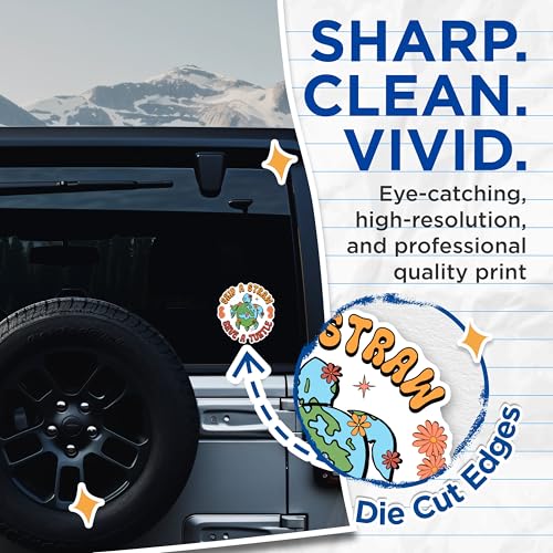 (2 Pack) Skip a Straw Save a Turtle Stickers - Environmental Conservation Stickers - Eco-Friendly Decoration Stickers - 5" On Longest Side - Sticks to Any Smooth Flat Surface - Made in USA - BMCS3047