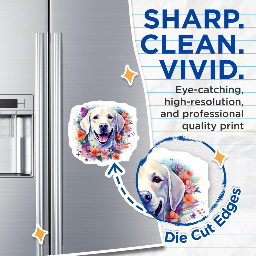 (2 Pack) Labrador Retriever Magnets - Floral Dog Lover Art - Happy Pet Owner Decor - 5 Inches On Longest Side - Thick Durable Magnet - Made in USA - MAG27862