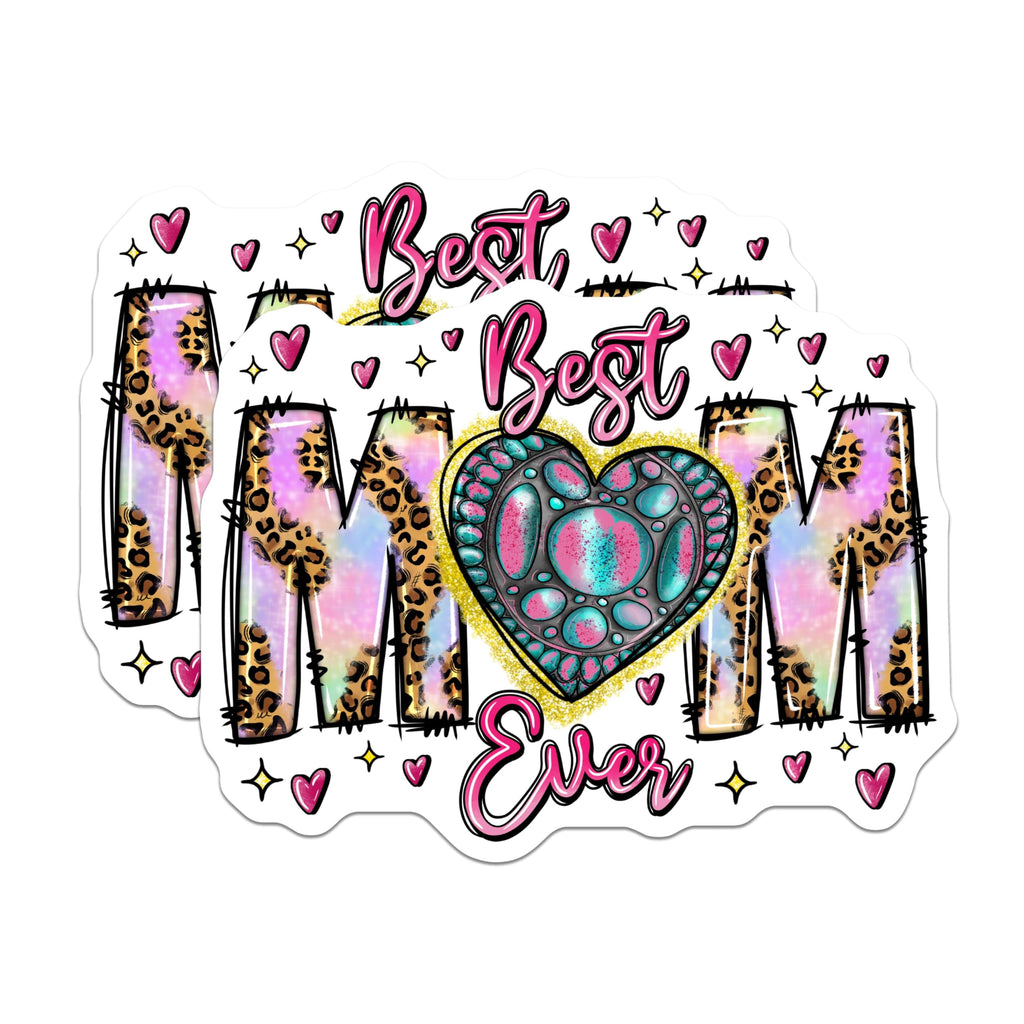 (2 Pack) Best Mom Ever Magnets - Leopard Print Pink Heart Accent - Mothers Day Birthday Appreciation Decor - 5 Inches On Longest Side - Thick Durable Magnet - Made in USA - MAG24225