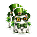 (2 Pack) Cute Cat with Shamrock Hat Stickers - Lucky St. Patrick's Day - Adorable Decal - 5" On Longest Side - Sticks to Smooth Flat Surfaces - Made in USA - BMCS8105