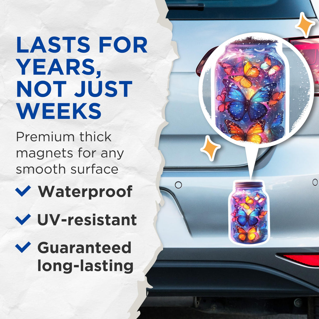 (2 Pack) Butterfly Jar Magnets - Celestial Galaxy Art - Whimsical Fridge Decor - Magical Nature Lover Accent - 5 Inches On Longest Side - Thick Durable Magnet - Made in USA - MAG27466